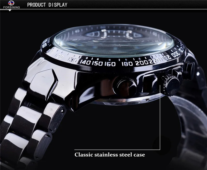 メンズ 腕時計 スカル スケルトン 機械式 自動巻き FORSINING カジュアル 髑髏 ウォッチ ステンレススチール ブラック × スカル金_画像6