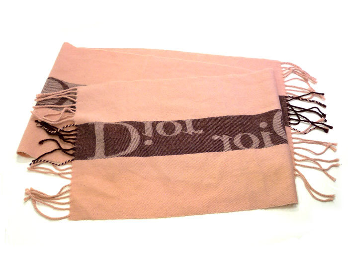 【中古】Christian Dior ロゴ マフラー ウール アクリル ピンクの画像3