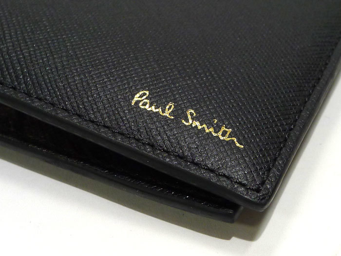 【中古】Paul Smith 二つ折り コンパクト 札入れ財布 レザー ブラック マルチカラー 車柄 M1A 4832 GCOVGA WALLET BF MINI CG_画像6