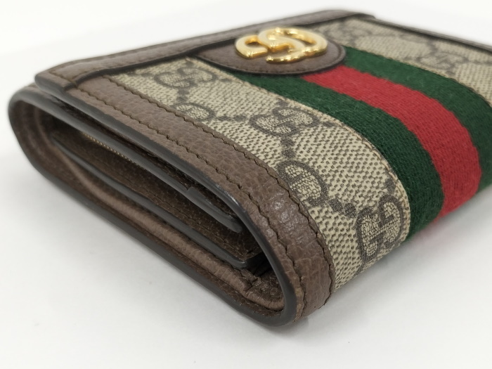 【中古】GUCCI 二つ折り財布 オフィディア GG ロゴ スプリーム シェリーライン PVC レザー ベージュ ブラウン 598662_画像6