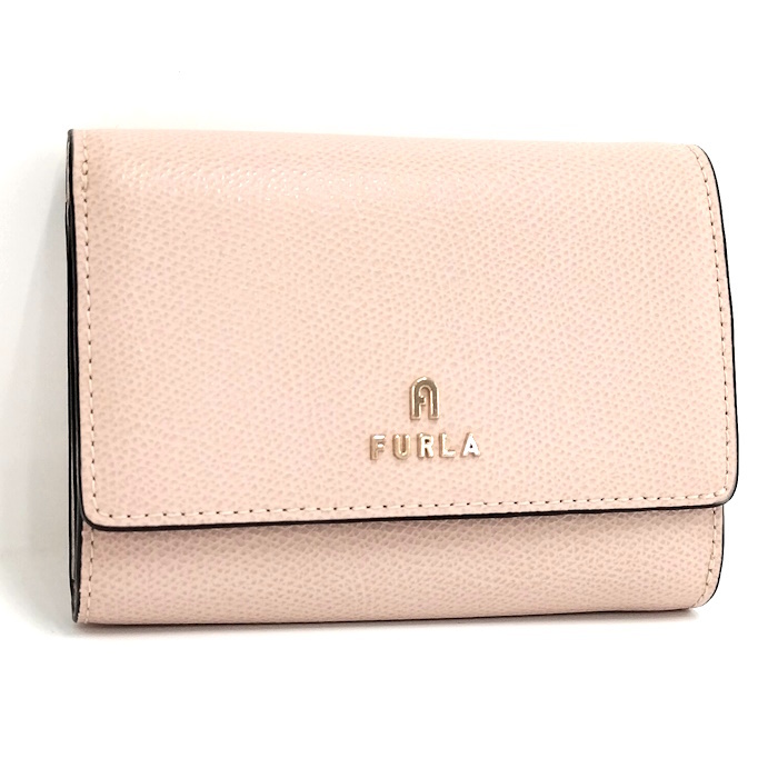 【中古】FURLA 二つ折り財布 レザー ベージュ