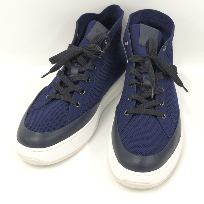 【中古】TODS ハイカット スニーカー ニット ネイビー 表記8 1/2_画像1