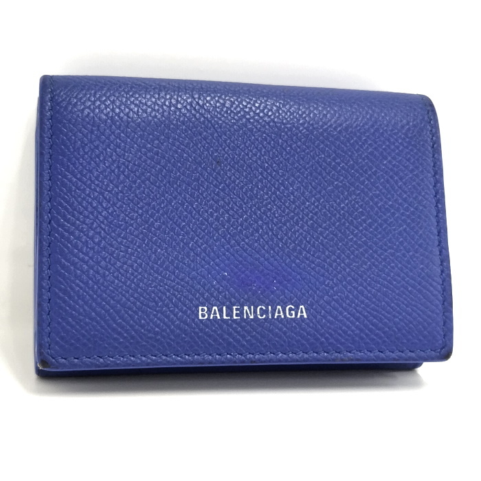 【中古】BALENCIAGA コンパクト財布 レザー ブルー 558208