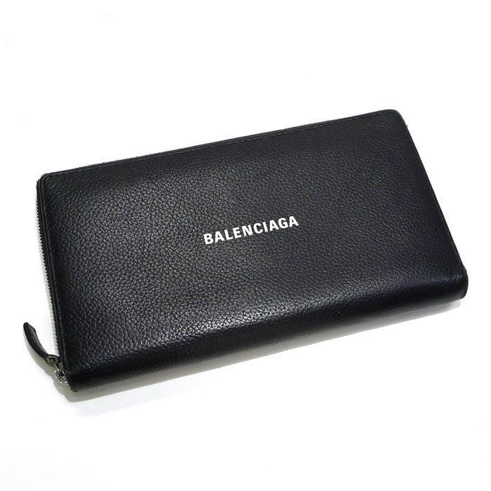 【中古】BALENCIAGA ラウンドファスナー 長財布 レザー ブラック 594317_画像1