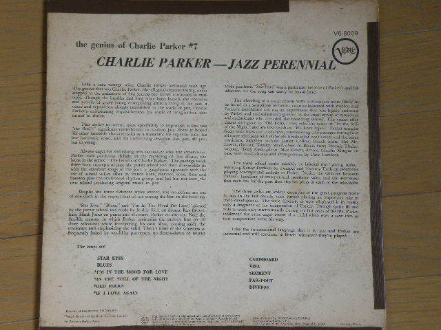 米Verve Chalie Parker - Jazz Perennial The Genius of Charlie Parker　チャーリー・パーカー/ジャズ ペレニアル_画像2