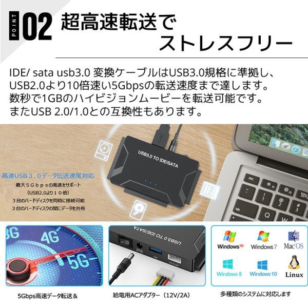 進化版 sata-ide usb変換アダプター 3.5インチ/2.5インチHDD SSD SATA IDE USB変換ケーブル 変換アダプタ光学ドライブ対応 最大6TB USB3.0_画像4