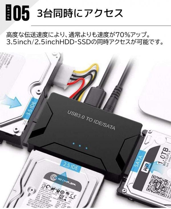 進化版 sata-ide usb変換アダプター 3.5インチ/2.5インチHDD SSD SATA IDE USB変換ケーブル 変換アダプタ光学ドライブ対応 最大6TB USB3.0_画像7