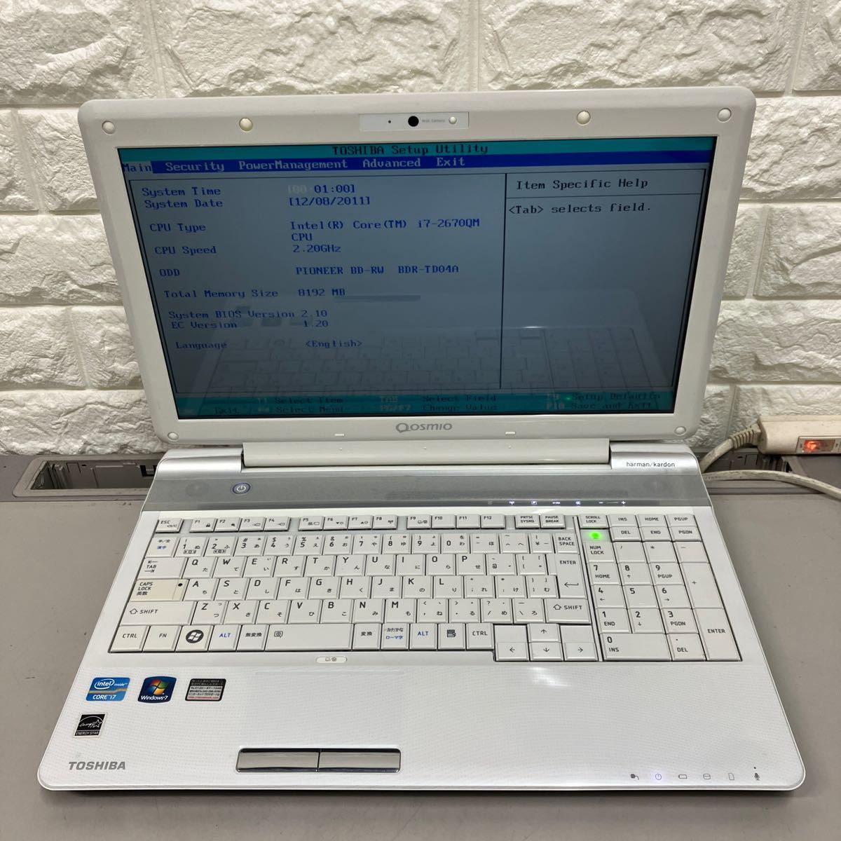 O103 TOSHIBA dynabook Qosmio T751/T8EW PT751T8EBFW Core i7 2670QM メモリ8GB_画像2