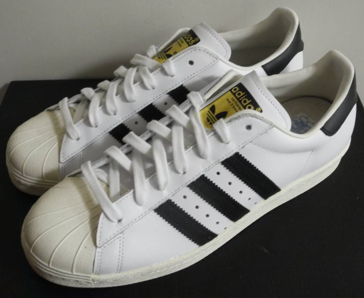 新品 スーパースター 80s 2016年製 JP27.5cm 白×黒 G61070 生産終了 金ベロ 天然皮革 adidas superstar SS 80s 本革 ホワイト×ブラック_画像6