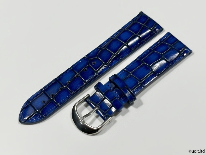 ラグ幅 22mm 腕時計ベルト レザーベルト バンド ブルー クロコダイル調 ハンドメイド 尾錠付き レザーバンド LB102_表面のデザインです。