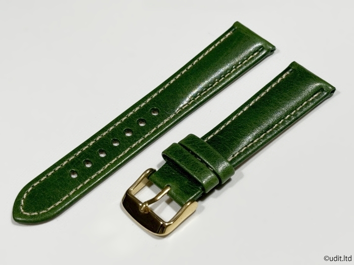 ラグ幅：20mm グリーン コードバン 本革 レザーベルト ハンドメイド ゴールド尾錠付き レザーバンド 腕時計ベルト LB101_20mm カラー：グリーン バックル：ゴールド