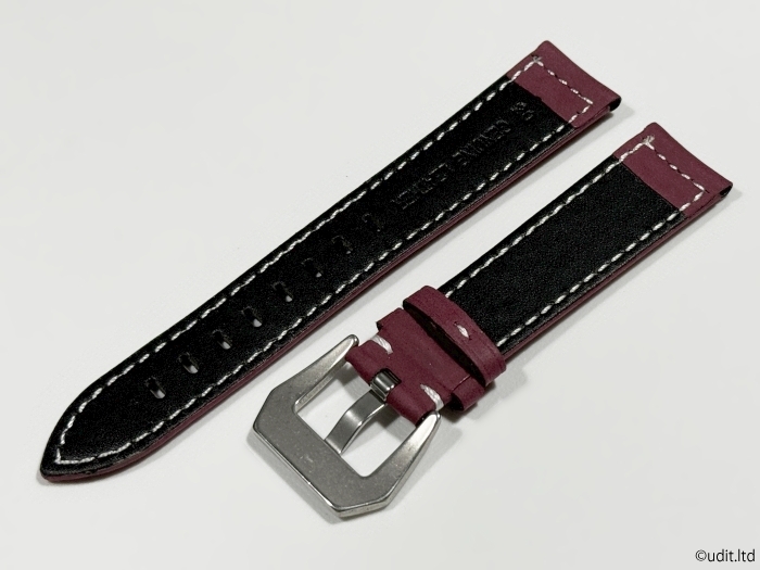 ラグ幅：20mm レザーベルト 腕時計ベルト アースカラー パープル系 ハンドメイド レザーバンド ヘキサゴン尾錠付き LB106_ヘキサゴンタイプの尾錠の商品です。