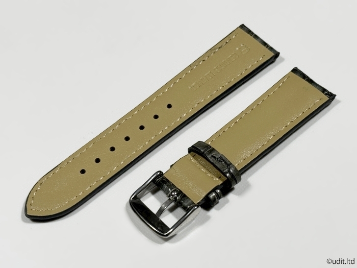 ラグ幅 20mm 腕時計ベルト レザーベルト バンド グレー クロコダイル調 ハンドメイド 尾錠付き レザーバンド LB102_こちらが裏面のデザインです。