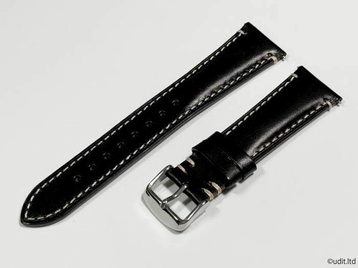 ラグ幅：22mm 本革 レザーベルト カラー：ブラック ハンドメイド 尾錠付き レザーバンド 腕時計ベルト ワンタッチばね棒付属 LB103_ラグ幅22mm 本革製レザーベルト