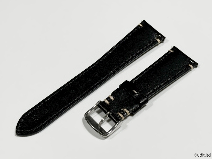 ラグ幅：22mm 本革 レザーベルト カラー：ブラック ハンドメイド 尾錠付き レザーバンド 腕時計ベルト ワンタッチばね棒付属 LB103_カラー：ブラック