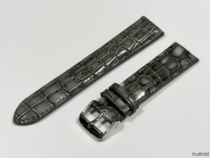 ラグ幅 20mm 腕時計ベルト レザーベルト バンド グレー クロコダイル調 ハンドメイド 尾錠付き レザーバンド LB102_こちらが表面のデザインです。