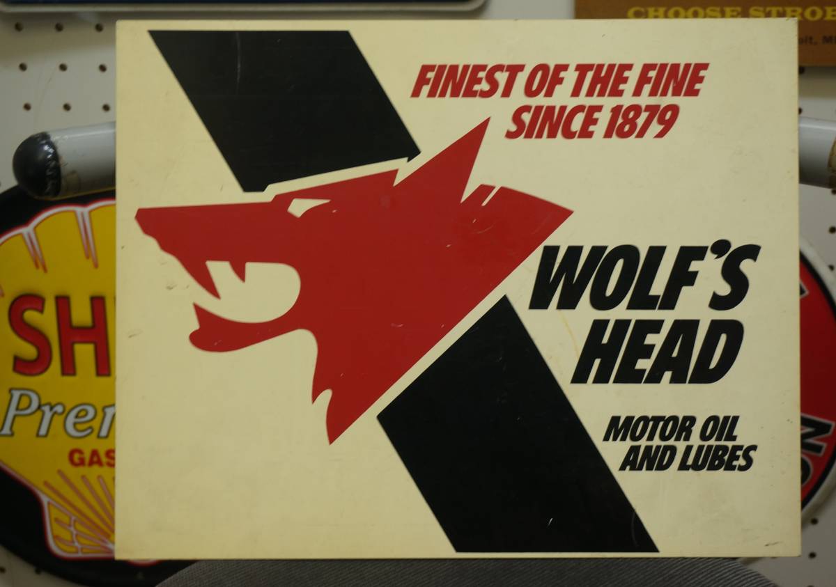 年末のプロモーション大特価! WOLF'S HEAD ヴィンテージ看板 ウルフズヘッドモーターオイル 看板