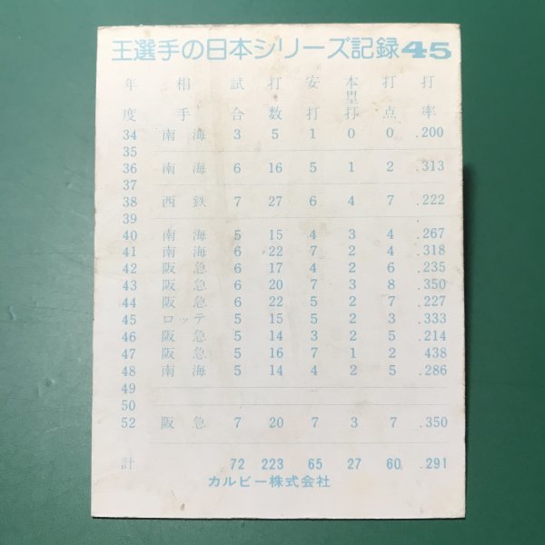 1977年　カルビー　プロ野球カード　77年　756号特集　45番　巨人　王貞治　【管A09】_画像2