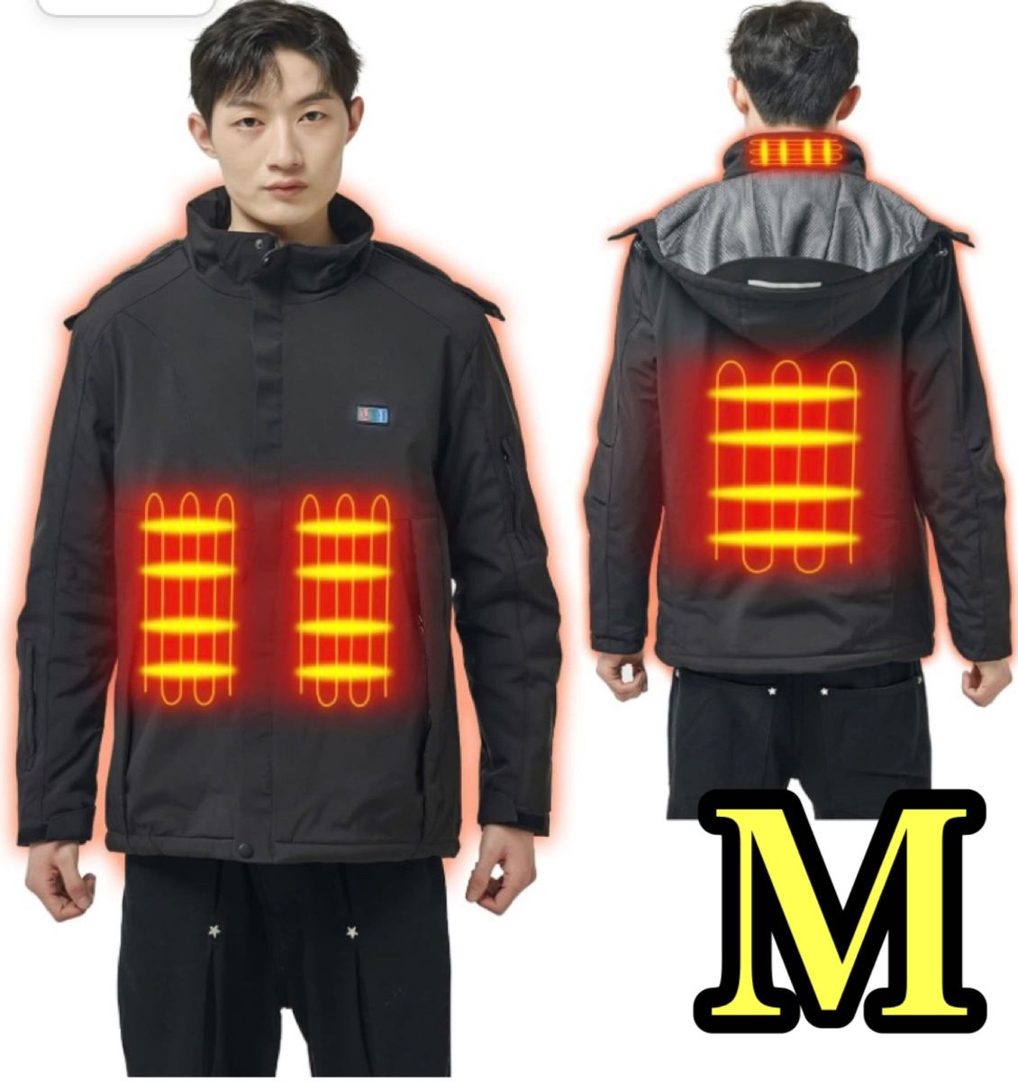 電熱ジャケット ヒーターコート ヒーター内蔵 防寒 急速加熱 三段階温度調節可能 前後独立設定 10000mAhバッテリー M