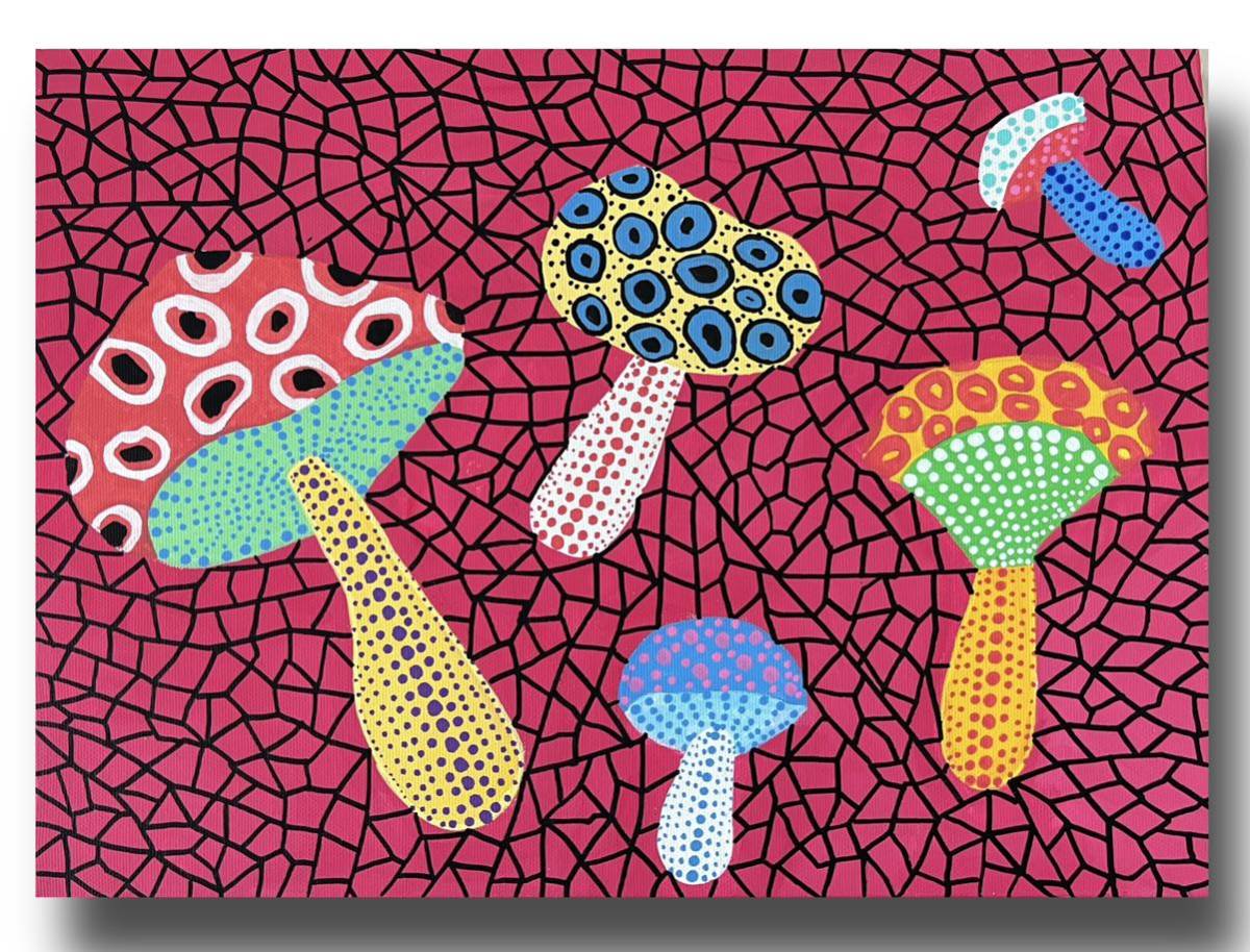 ■■草間彌生■■毒きのこ模写■yayoikusama mushroom■F4サイズ ※額縁等無し_画像1