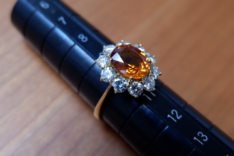 K18 ジュネ オレンジサファイア 2.59ct ダイヤモンド 1.17ct リング 10号 サファイア サファイヤ 指輪 Jeunet