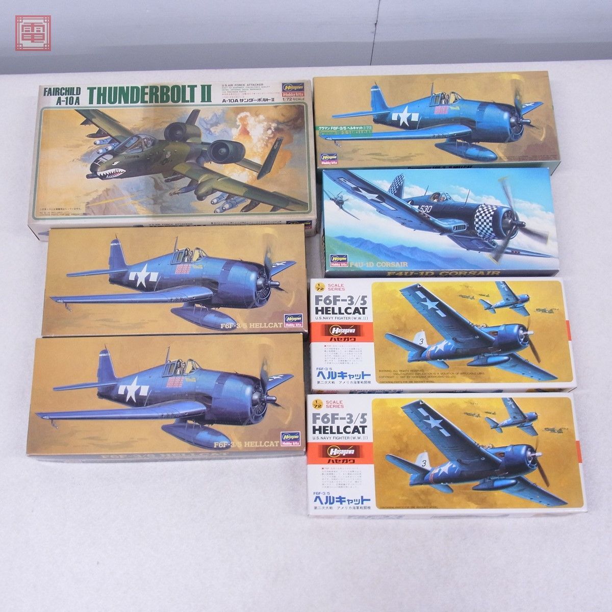 未組立 ハセガワ 1/72 A-10A サンダーボルトII+F4U-1D コルセア+グラマン F6F-3/5 ヘルキャット 等 計7個セット Hasegawa【20_画像1