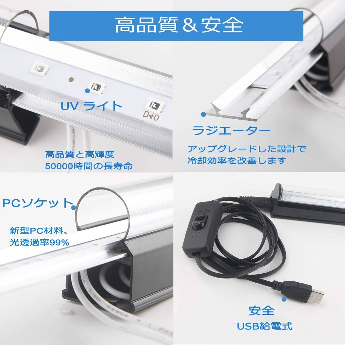 GREENIC LEDブラックライト - UV紫外線蛍光灯10W USB給電式 超薄型 385nm UVライト バーライト レジン_画像2