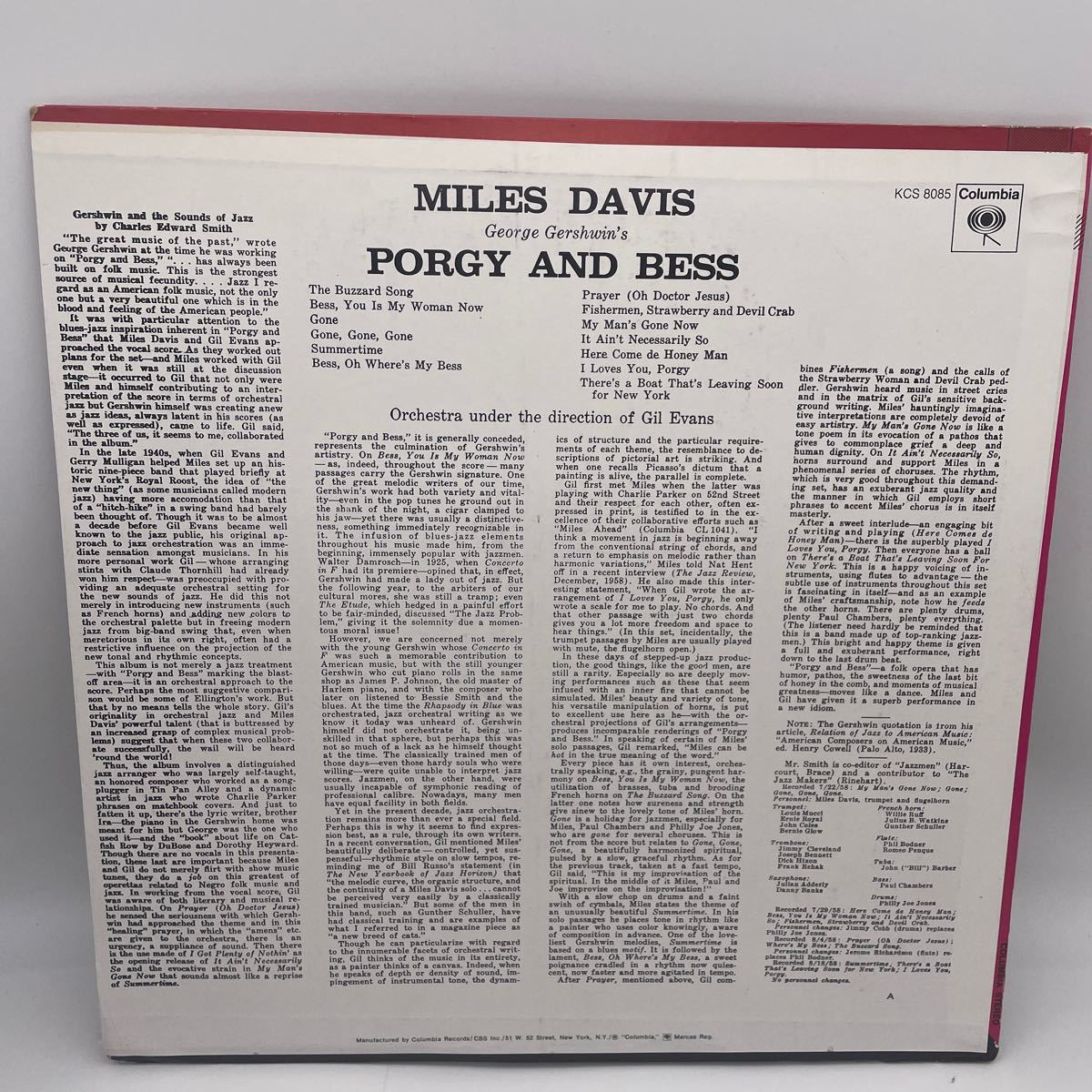 【US盤】マイルス・デイヴィス/Miles Davis/Porgy and Bess/レコード/LP_画像4