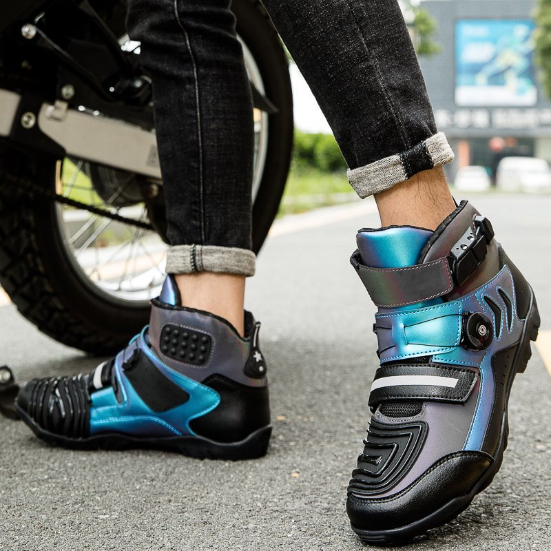 オートバイ ブーツ 靴 バイクブーツ ライディングシューズ 履きやすい 反射 光沢のある 通気性 耐磨耗性 滑り止め ブルー 27.5cm_画像4