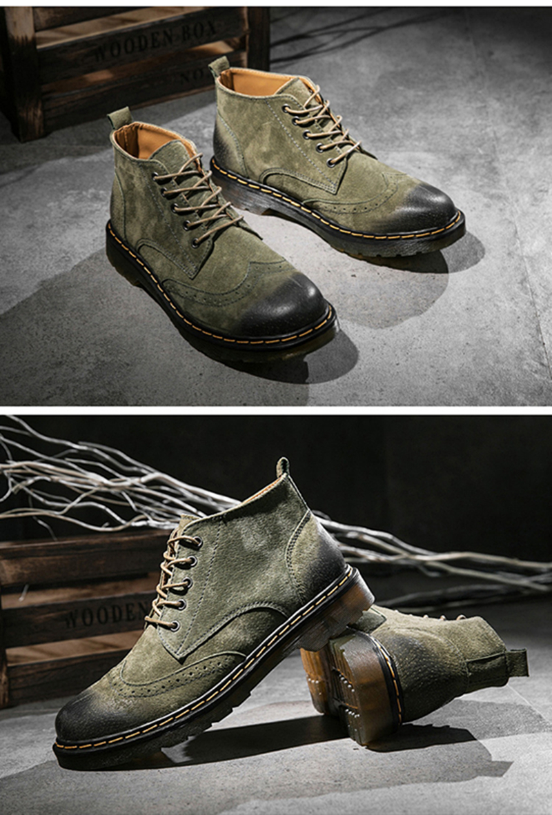  men's original leather short boots 26.5cm khaki Work boots 66988 casual race up boots 