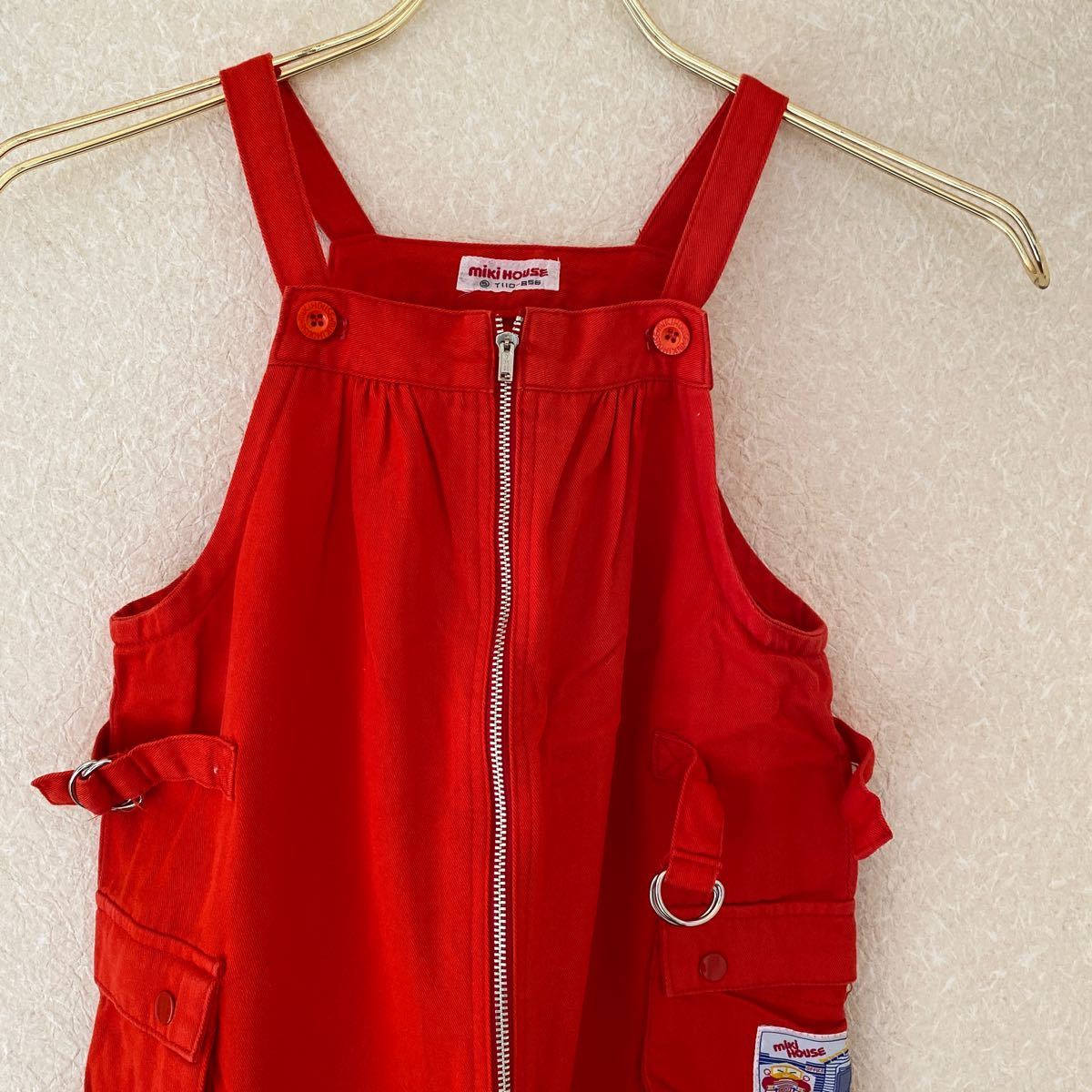 レトロ 子供服 ミキハウス mikihouse オーバーオール 赤 車 T110-B56 日本製 値下げの画像3