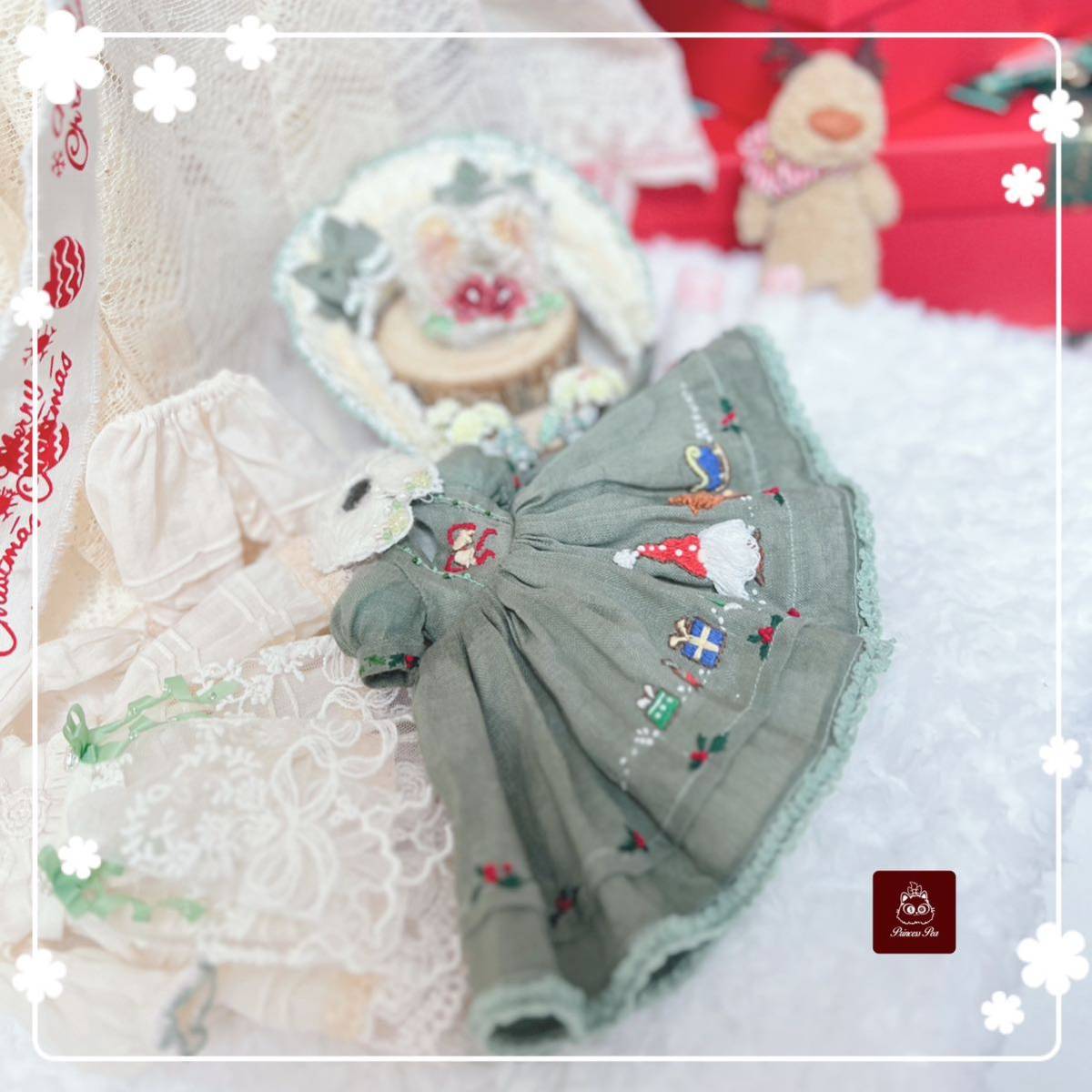 Princesspea ブライスone-off outfit クリスマスうさぎ緑10点セットネオブライス blythe カスタムブライス _画像9