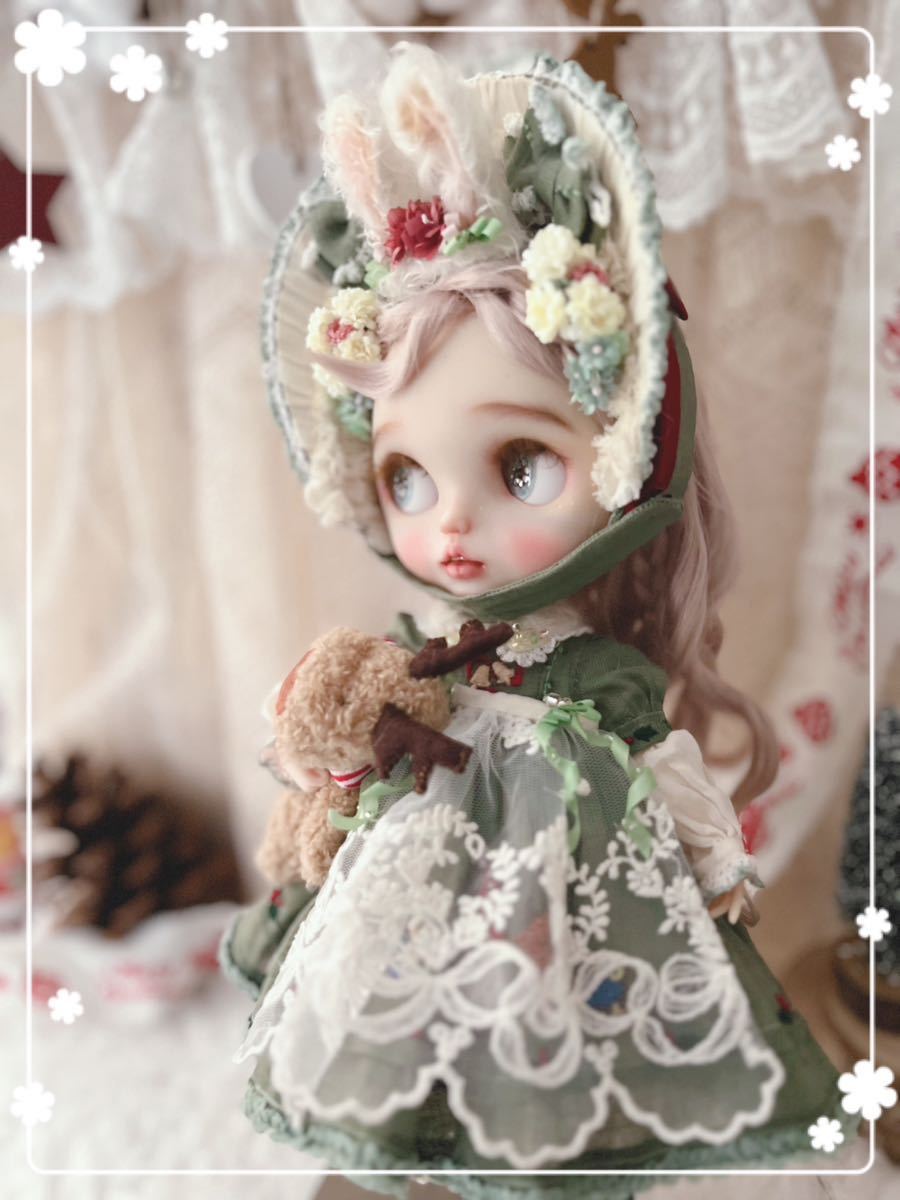 Princesspea ブライスone-off outfit クリスマスうさぎ緑10点セットネオブライス blythe カスタムブライス _画像7