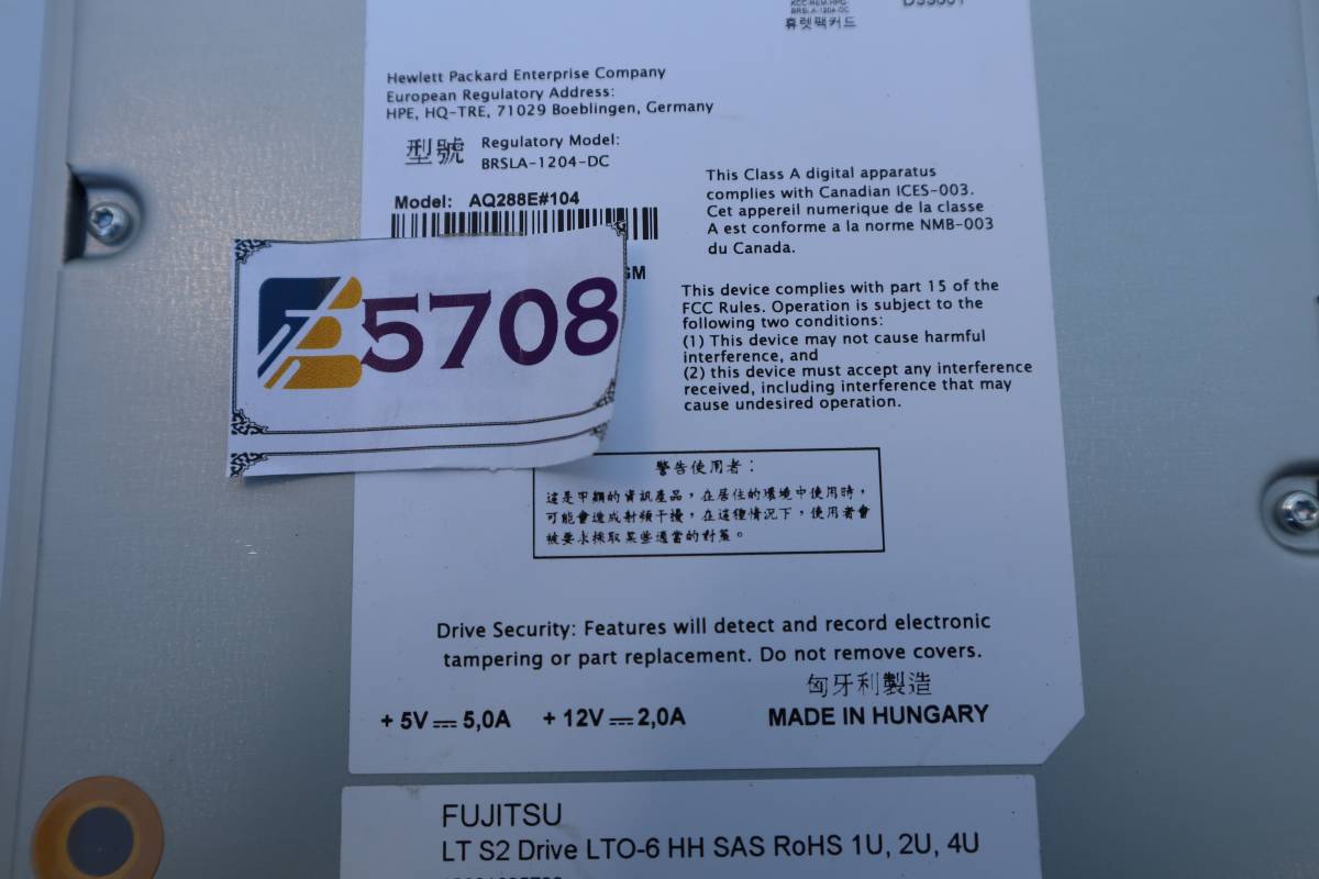 E5708 Y ★FUJITSU LT S2 DRIVE LTO-6 テープライブ BRSLA-1204-DC AQ288E#104★の画像5