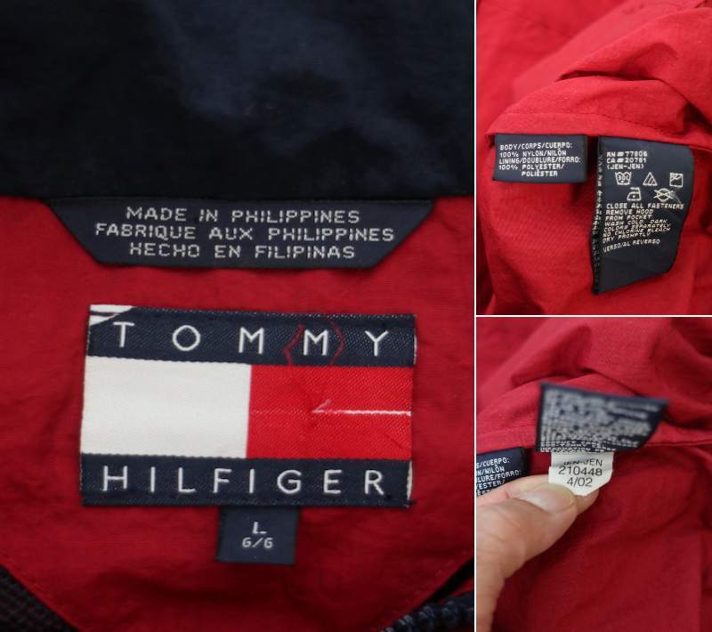 00s TOMMY HILFIGER トミーヒルフィガー フルジップ ナイロンジャケット(メンズ L)レッド ブルゾン_画像10