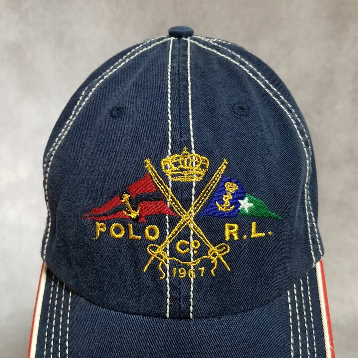 【良好　レア】　RALPH LAUREN　ポロ ラルフローレン　正規品　1967　6パネル　キャップ　レザーベルト　刺繍　アンカー　ネイビー　90s