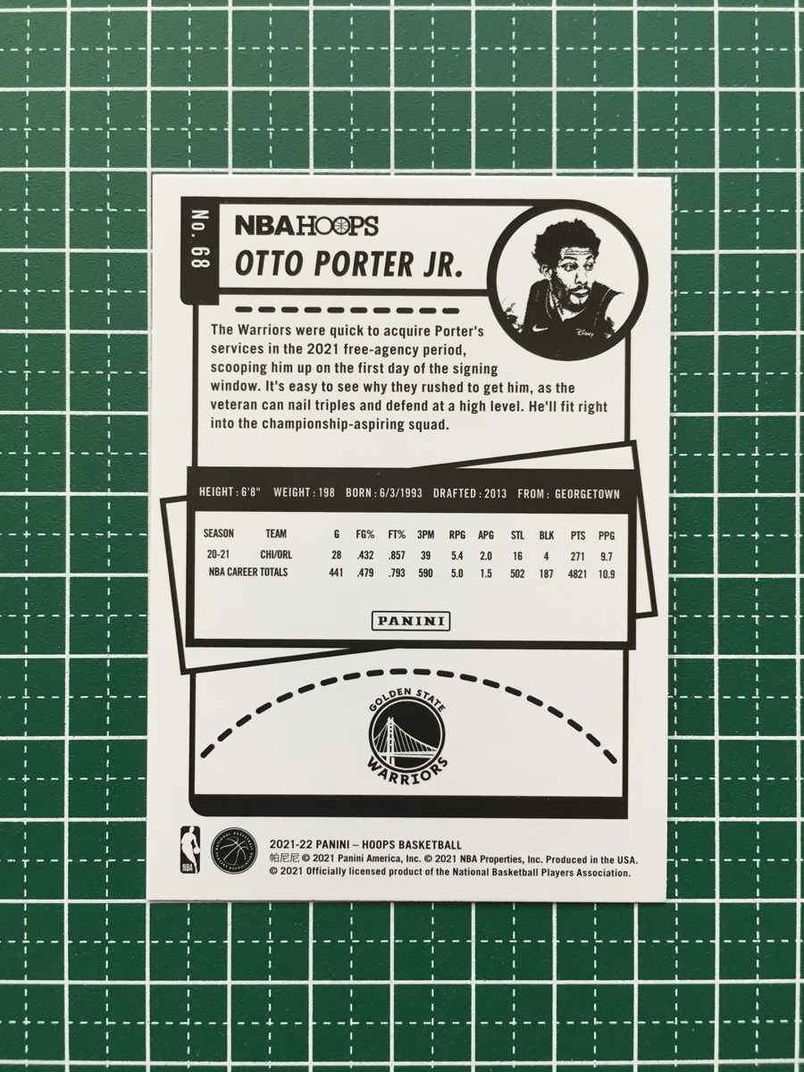 ★PANINI 2021-22 NBA HOOPS #68 OTTO PORTER JR.［GOLDEN STATE WARRIORS］ベースカード「BASE」★_画像2