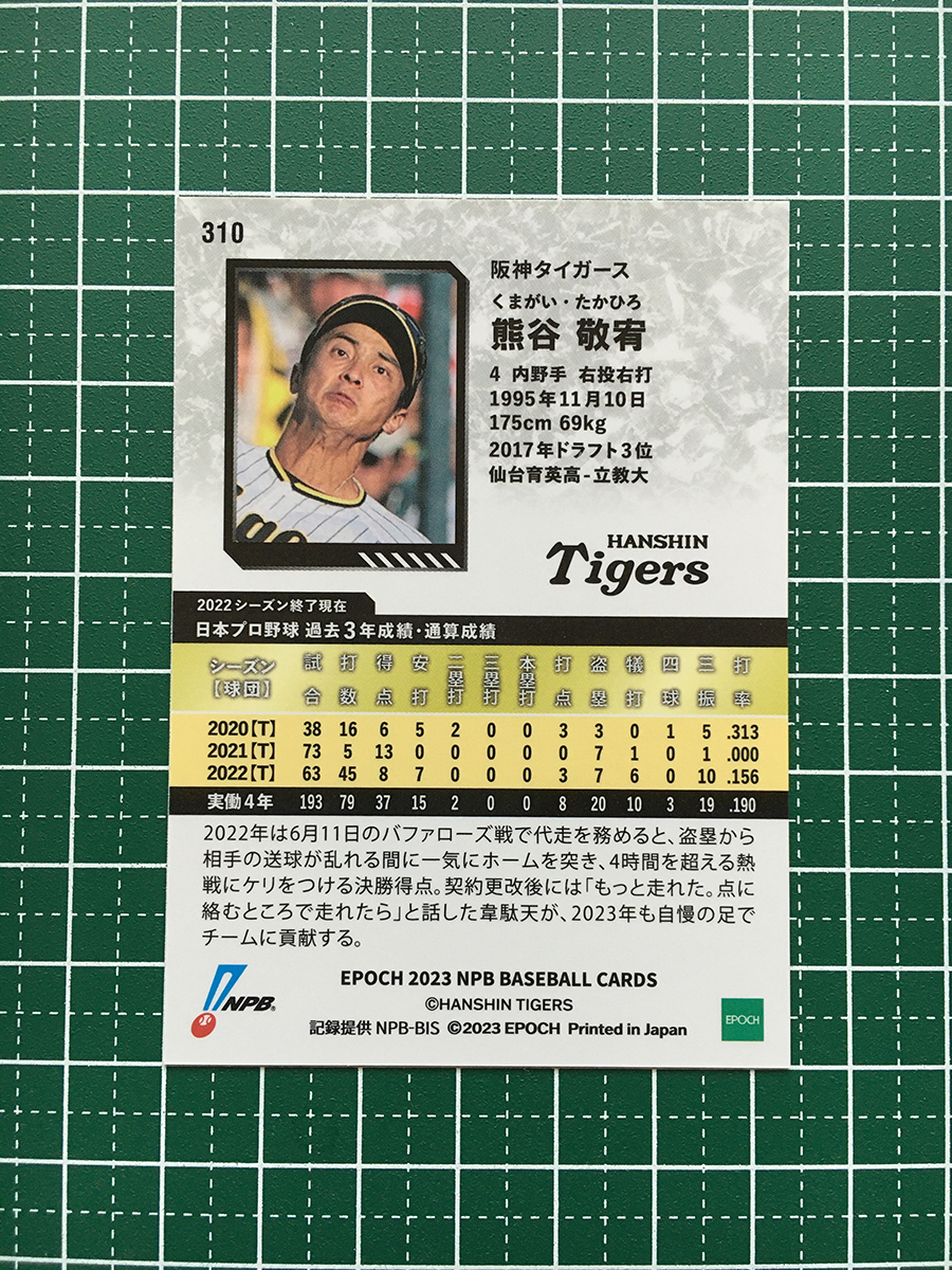 ★EPOCH 2023 NPB プロ野球カード #310 熊谷敬宥［阪神タイガース］レギュラーカード★_画像2