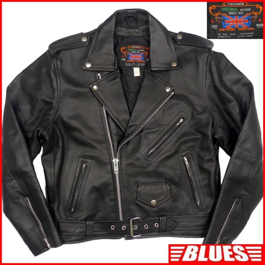 TRIUMPHトライアンフダブルレザーライダースジャケット XL 希少サイズ TRIUMPH トライアンフ ダブル ライダース 黒レザージャケット 革
