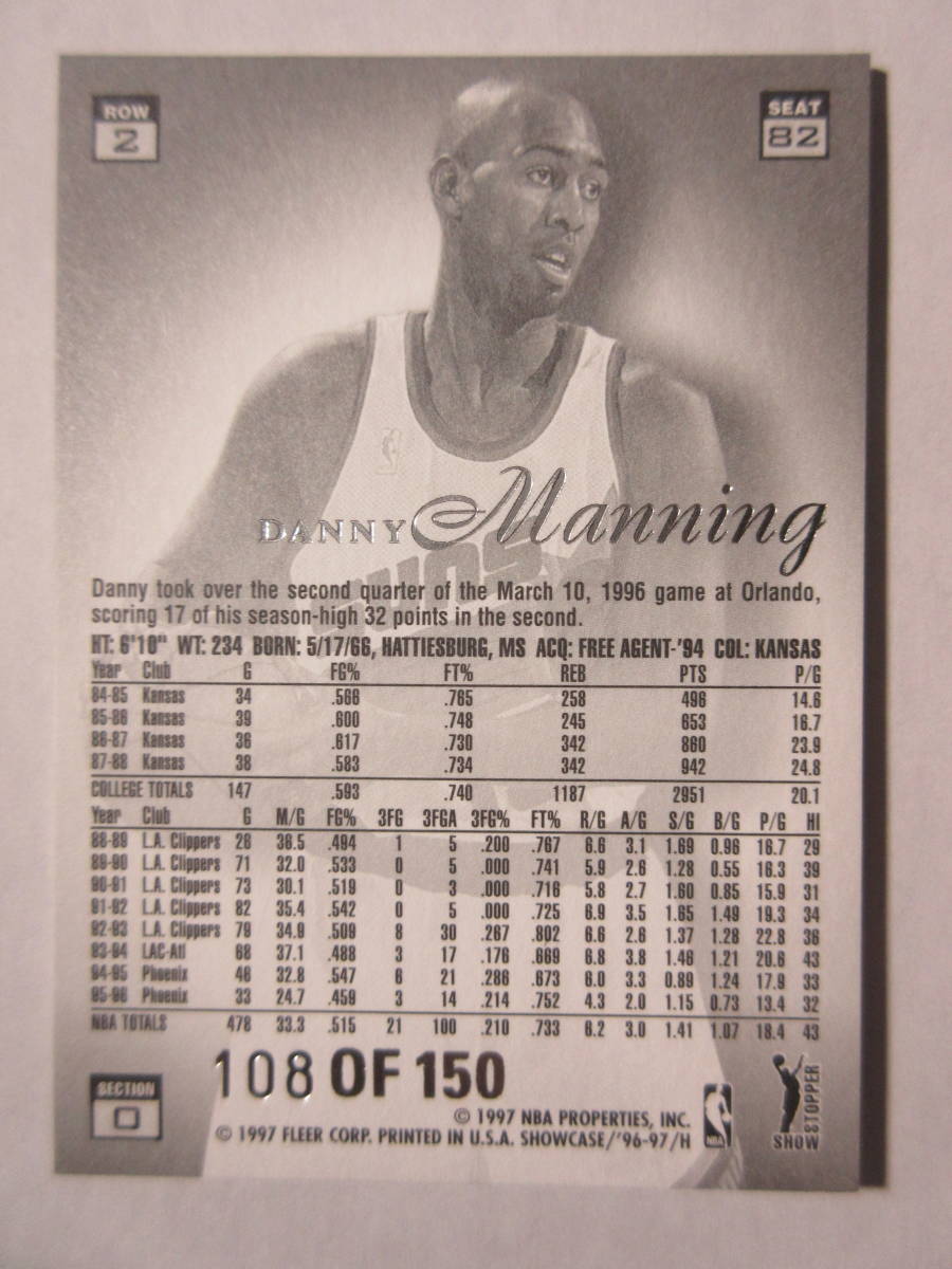 1996-97 Flair Showcase Legacy Collection Row2 #82 Danny Manning/150 ダニー・マニング クリッパーズ ホークス サンズ オールスター PF _画像2