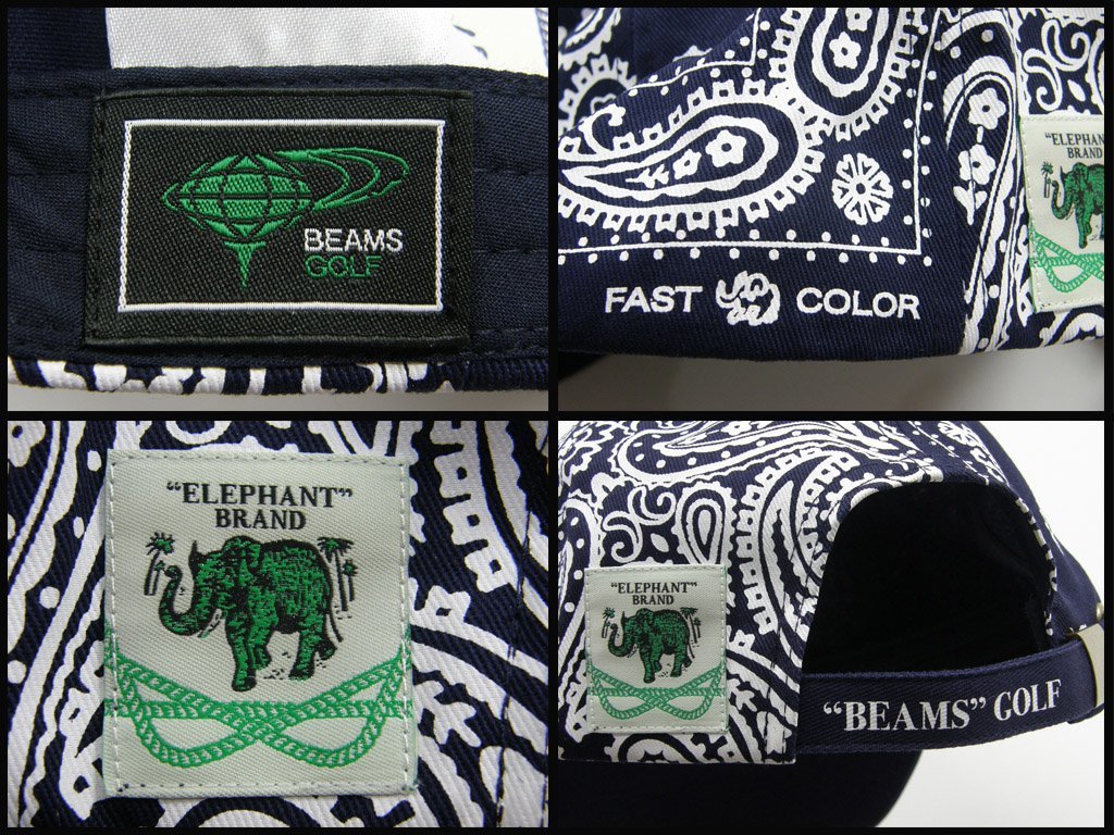 新品 【BEAMS GOLF × ELEPHANT BRAND】 別注 バンダナ キャップ 紺 ネイビー フリーサイズ ★352764 ビームスゴルフ エレファントブランド_画像9