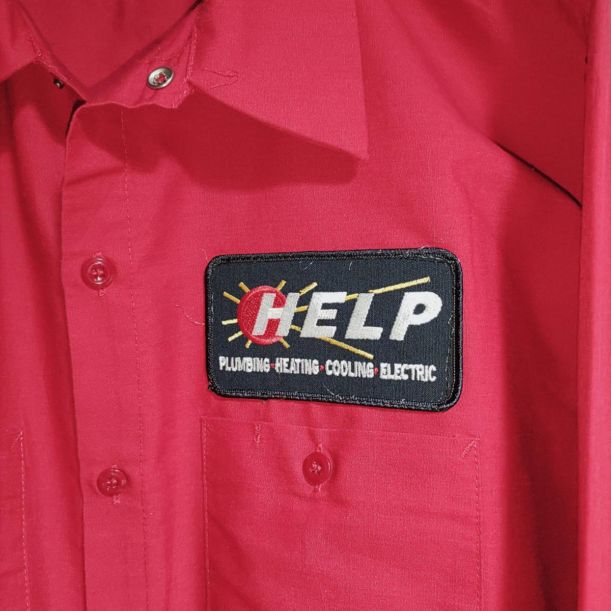 RED KAP 長袖ワークシャツ size 2XL オーバーサイズ レッド ゆうパケットポスト可 胸 ワッペン HELP 古着 洗濯 プレス済 960_画像5