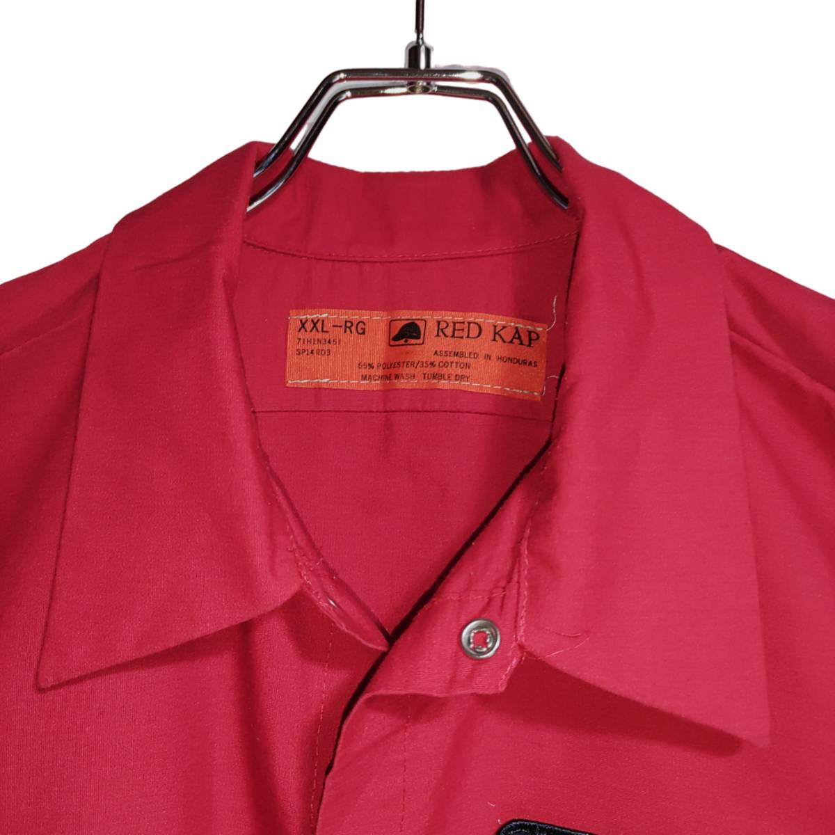 RED KAP 長袖ワークシャツ size 2XL オーバーサイズ レッド ゆうパケットポスト可 胸 ワッペン HELP 古着 洗濯 プレス済 960_画像4