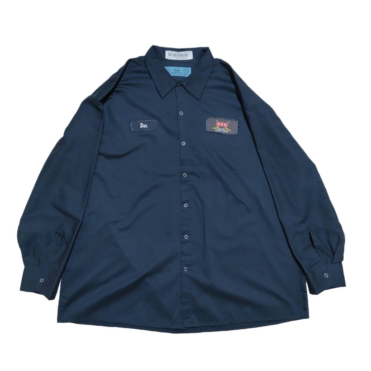 CiNTAS 長袖ワークシャツ size 2XL オーバーサイズ ネイビー ゆうパケットポスト可 胸 ワッペン H.E.B 古着 洗濯 プレス済 994_画像6