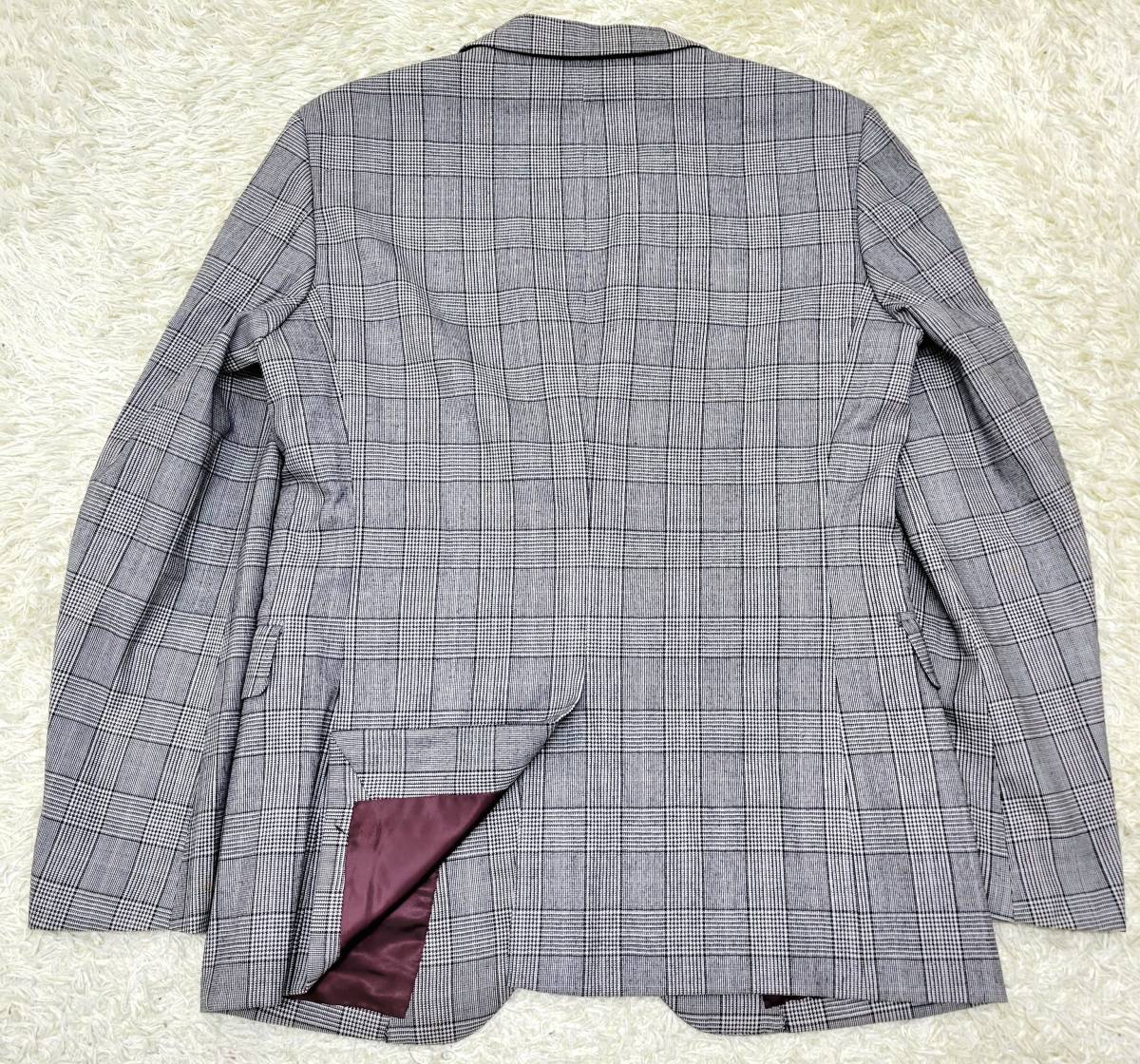 タケオキクチ TAKEO KIKUCHI スーツ セットアップ テーラードジャケット ウール グレンチェック 裏ボルドー 微伸縮 グレー 2 M位_画像9