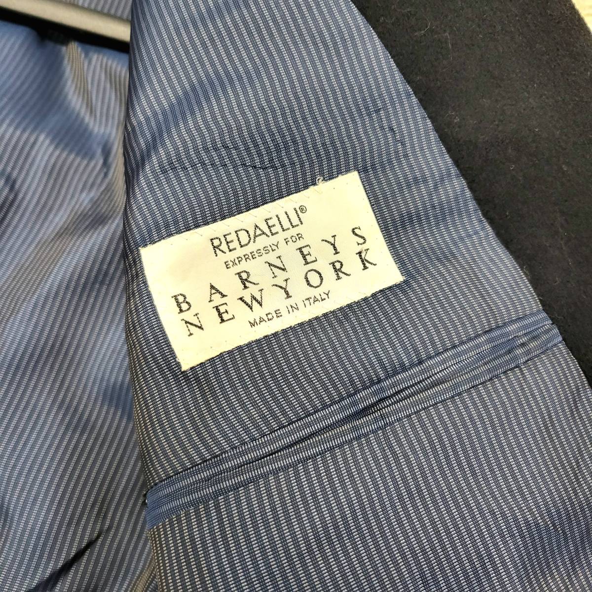 伊製バーニーズニューヨーク【繊維の宝石カシミア】BARNEYS NEWYORK テーラードジャケット ウール 起毛 ブラック 裏紺ストライプ 厚手 LL位_画像6