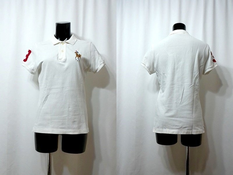 □USED□ ラルフローレン □ レディース ポロシャツ ビックポニー刺繍 半袖 ホワイト サイズ M