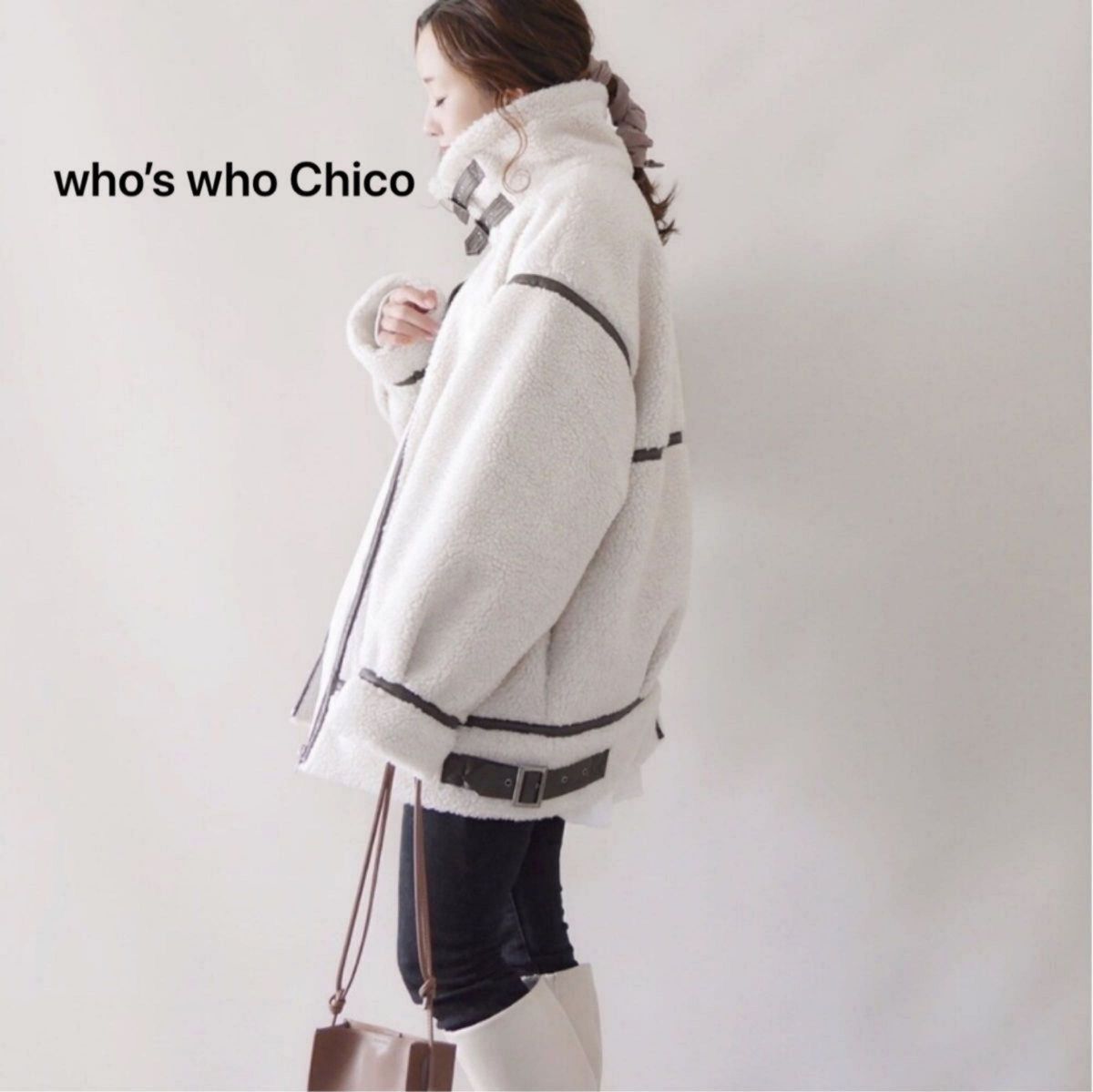 who’s who Chico フーズフーチコ ムートン風フライトボアジャケット リバーシブル 2way ブラウン 