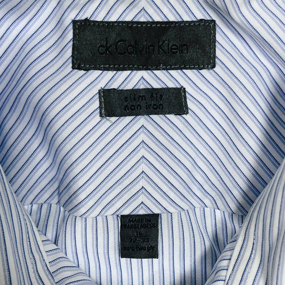 CK Calvin Klein カルバンクライン 長袖シャツ　ストライプシャツ　ドレスシャツ　ノンアイロン　スリムフィット　サイズ16 32/33_画像3