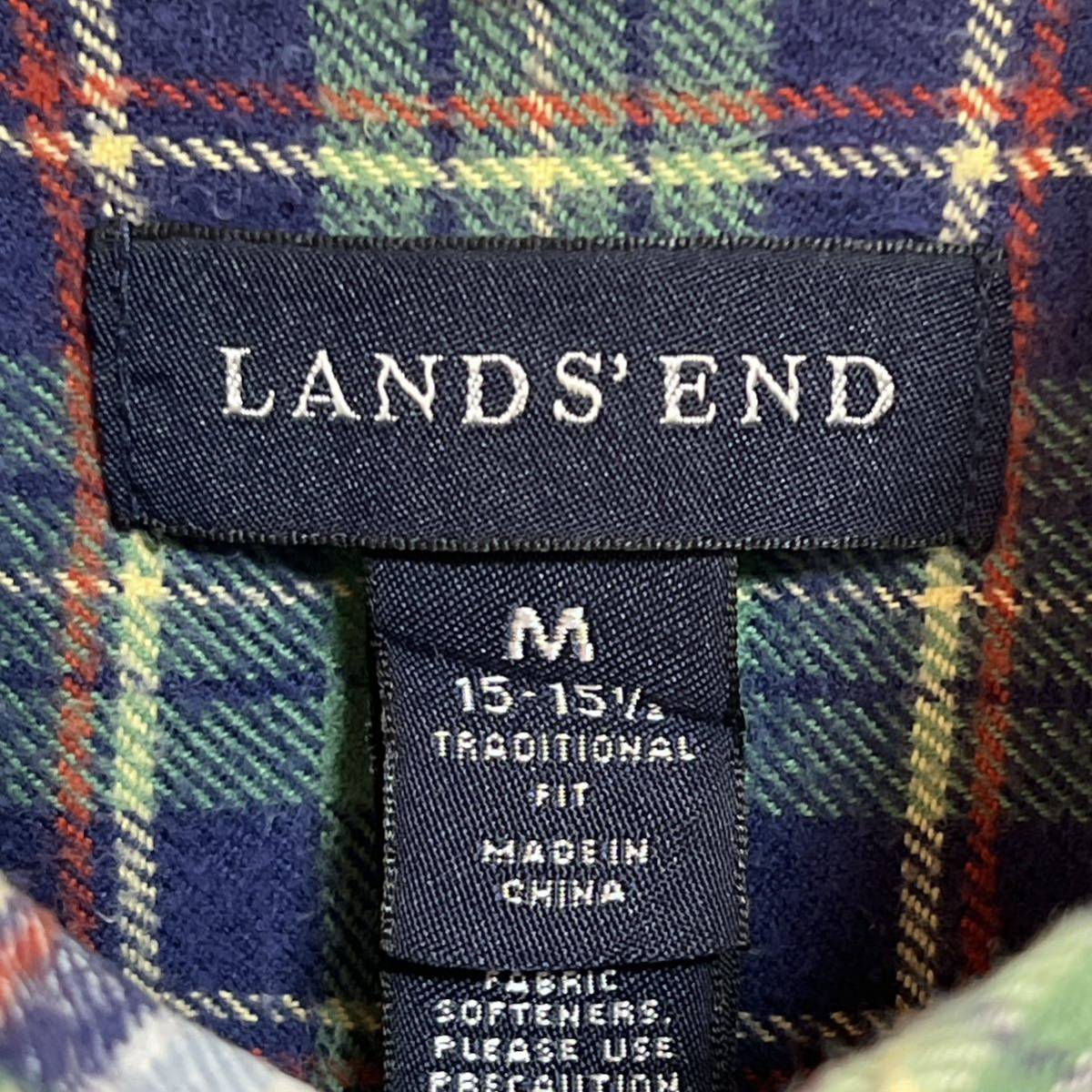 LANDS'END ランズエンド　ボタンダウン フランネルシャツ 長袖シャツ チェック柄　サイズM_画像3